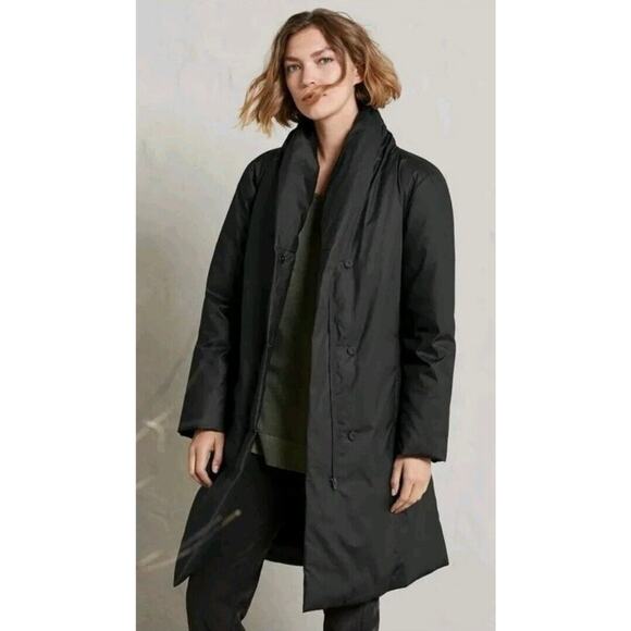 POETRY Shawl-Collar Coated Cotton Puffer Down Cinch Waist Winter Long Coat - US8
